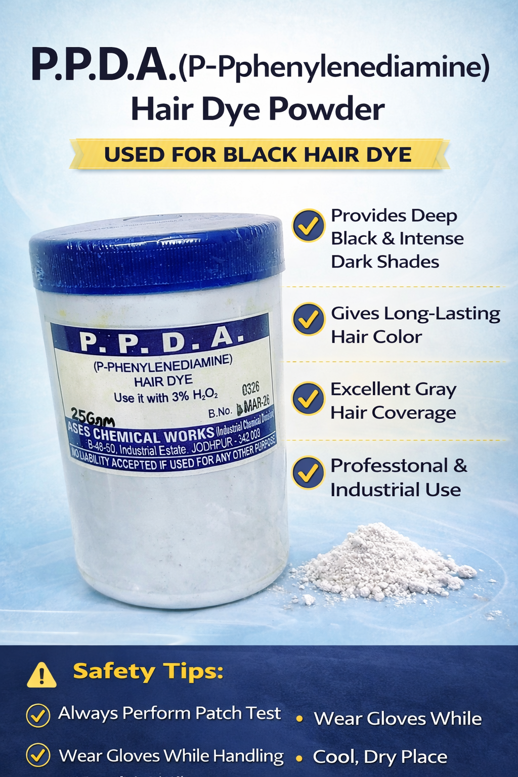 Paraphenylenediamine Powder (PPDA/PPD) (For Black Hair Dye)