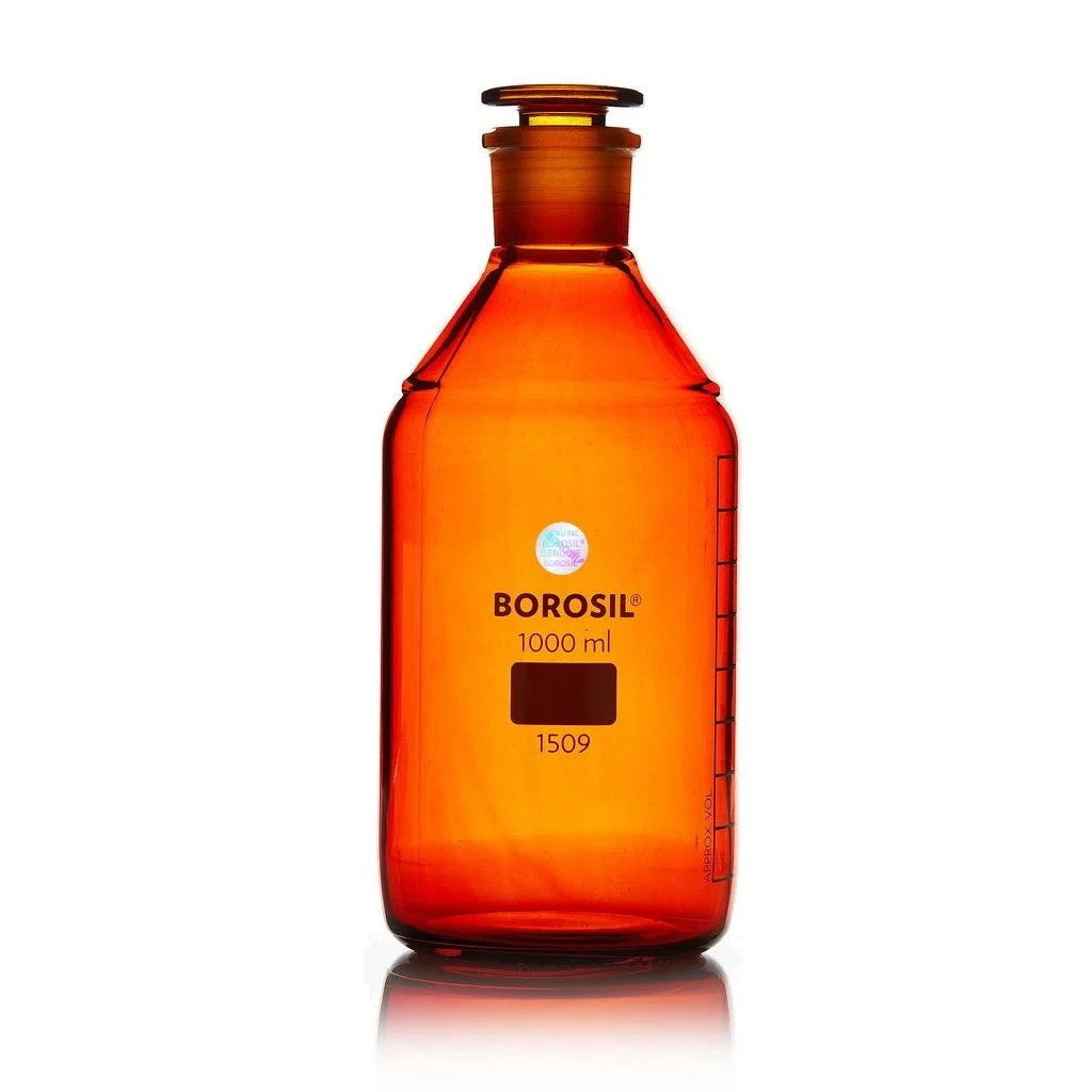 Reagent Bottle Amber Glass with Glass Stopper Borosil