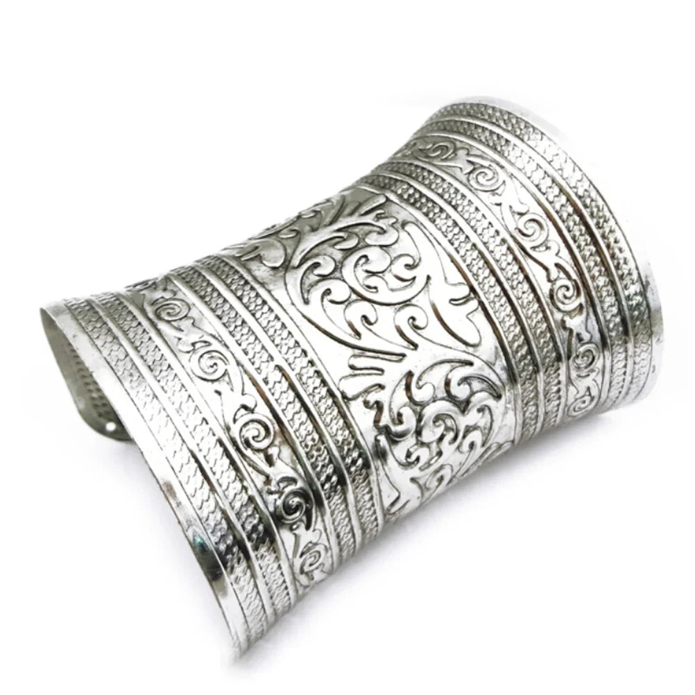 1 Pc Punk Women Metallic Gothic Long Wide Bracelet Adjust Gifts Vintage Metal Cuff Curved Bangle Fashon For Lady Girls