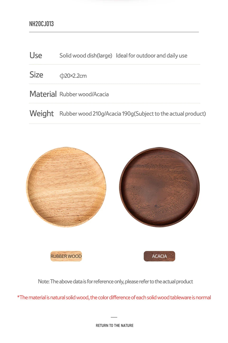 Naturehike Solid Wood Dish Plate Outdoor Camping Plate Wooden Round Pan Fruit Dishes Saucer Tea Tray Dessert Dinner Plate Food Container Tableware