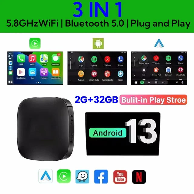 Smart CarPlay Ai Box Android 13 for OEM CarPlay Cars with Wifi Wireless Android Auto Built-in Play Store for Netflix YouTube