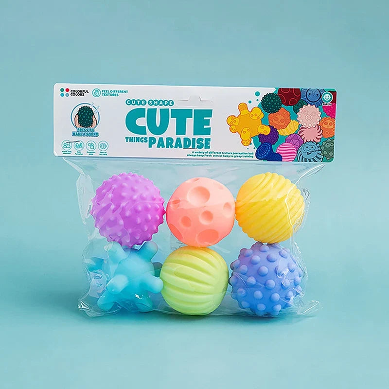 6 Pcs Sensory Balls for Babies - Textured Massage Balls, Infant Rattles, Educational Touch Toys for Bath Time