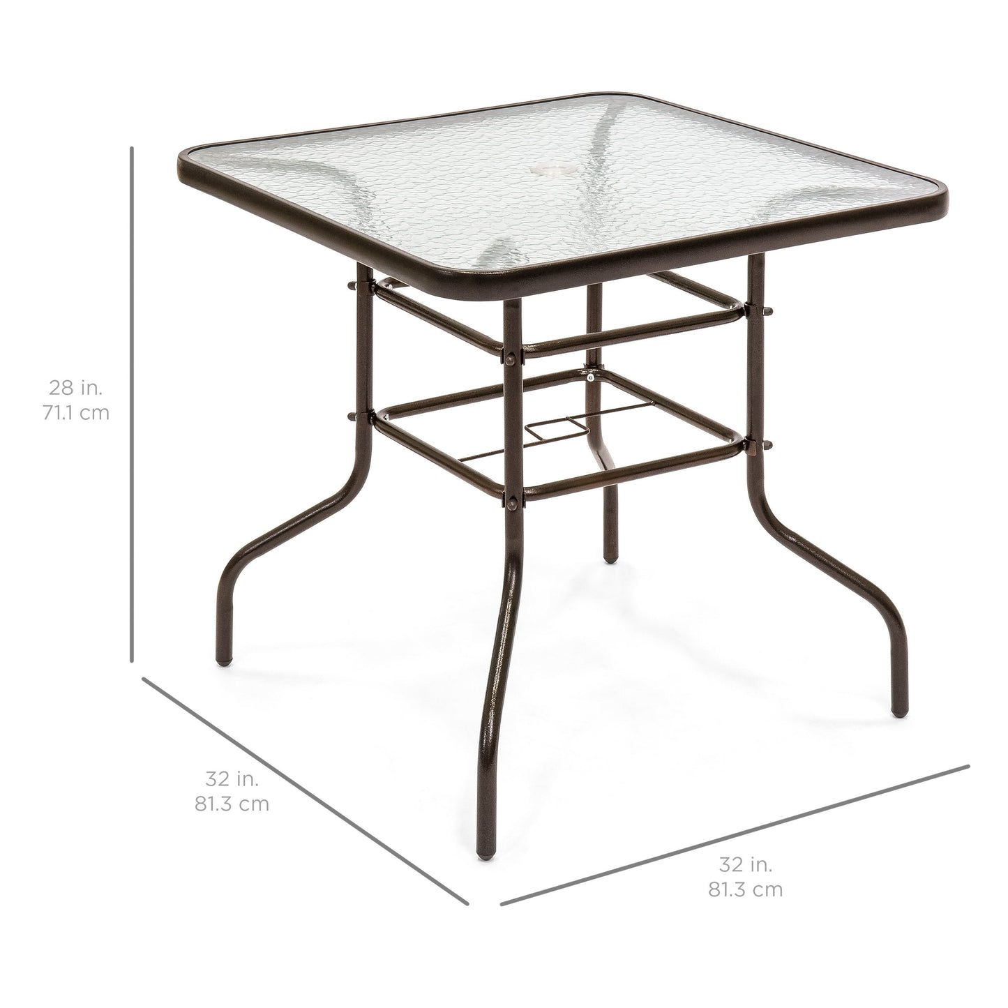 32in Square Tempered Glass Patio Dining Bistro Table w/ Umbrella Hole