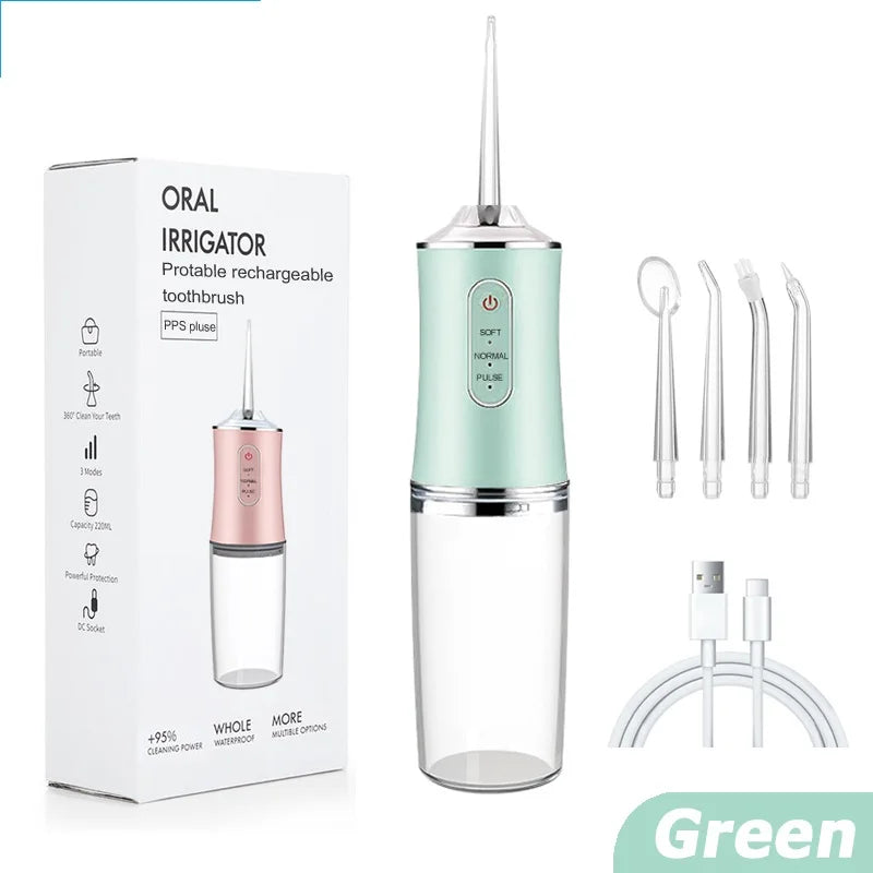 Portable Oral Irrigator Water Flosser – USB Rechargeable Dental Cleaning Tool with 4 Nozzles & 200ML Tank