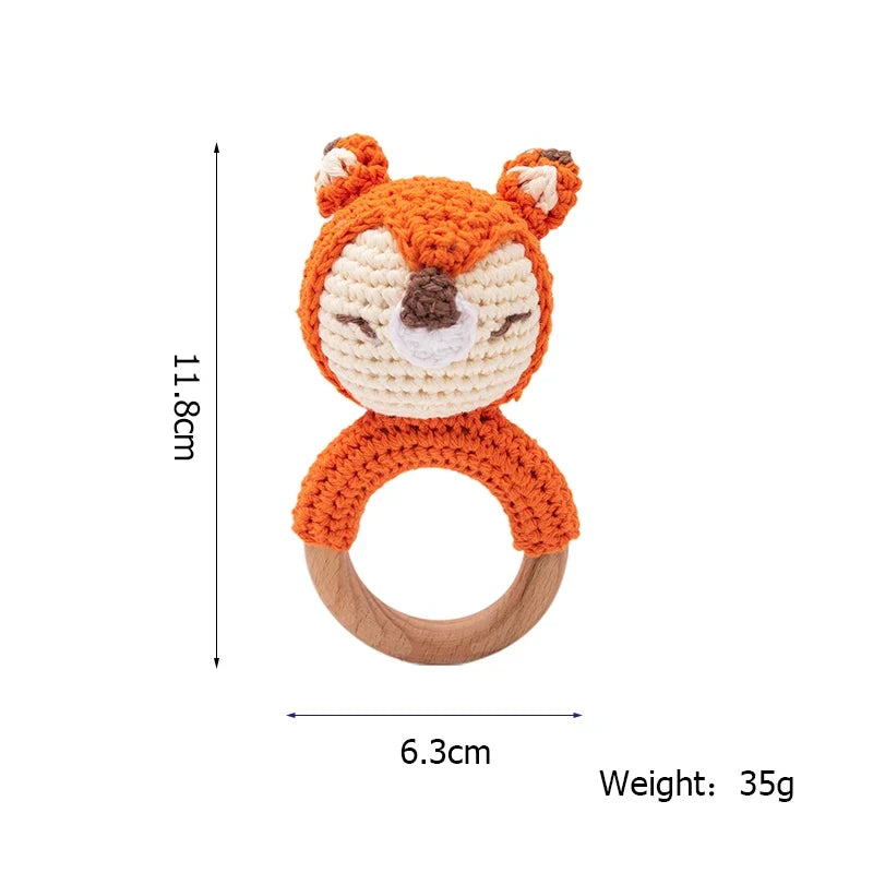 Bopoobo Crochet Bunny Teether Rattle Set - 3PCS Beech Wood Pacifier Chain for Newborns