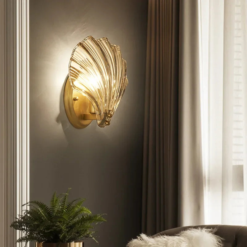 Brass And Glass Seashell Wall Light With E14 Bulb Base