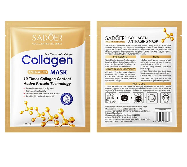 10pcs Anti-Wrinkle Collagen Face Mask – Moisturizing, Anti-Aging, Repair & Brightening Skincare Sheet Mask