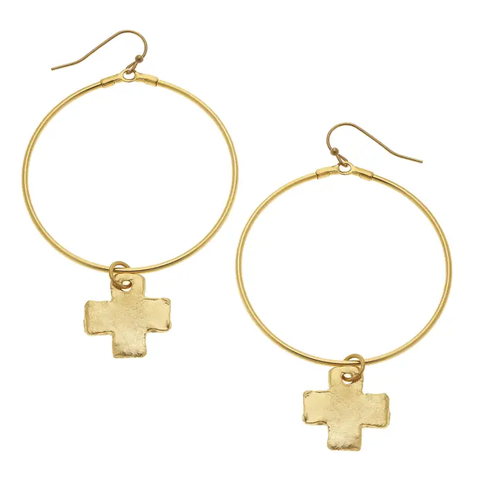 Susan Shaw Gold Cross and Round Hoop Earrings