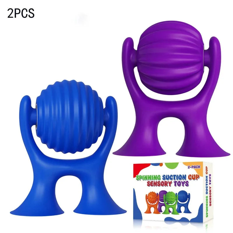 2PCS Sensory Silicone Fidget Toys with Spinning Suction Cups for Anxiety Relief