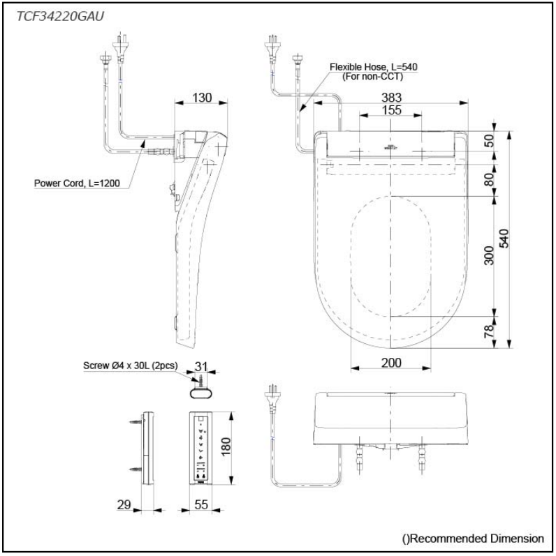 Toto Washlet S5 Toilet Seat with Remote Control