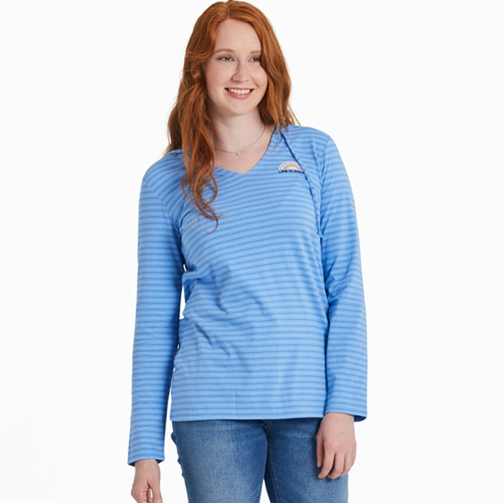 Women's Sun Rainbow L/S Striped Crusher-LITE Hooded Tee - 129310