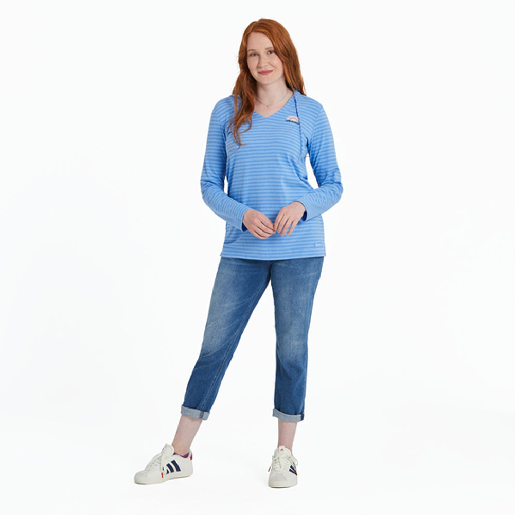 Women's Sun Rainbow L/S Striped Crusher-LITE Hooded Tee - 129310