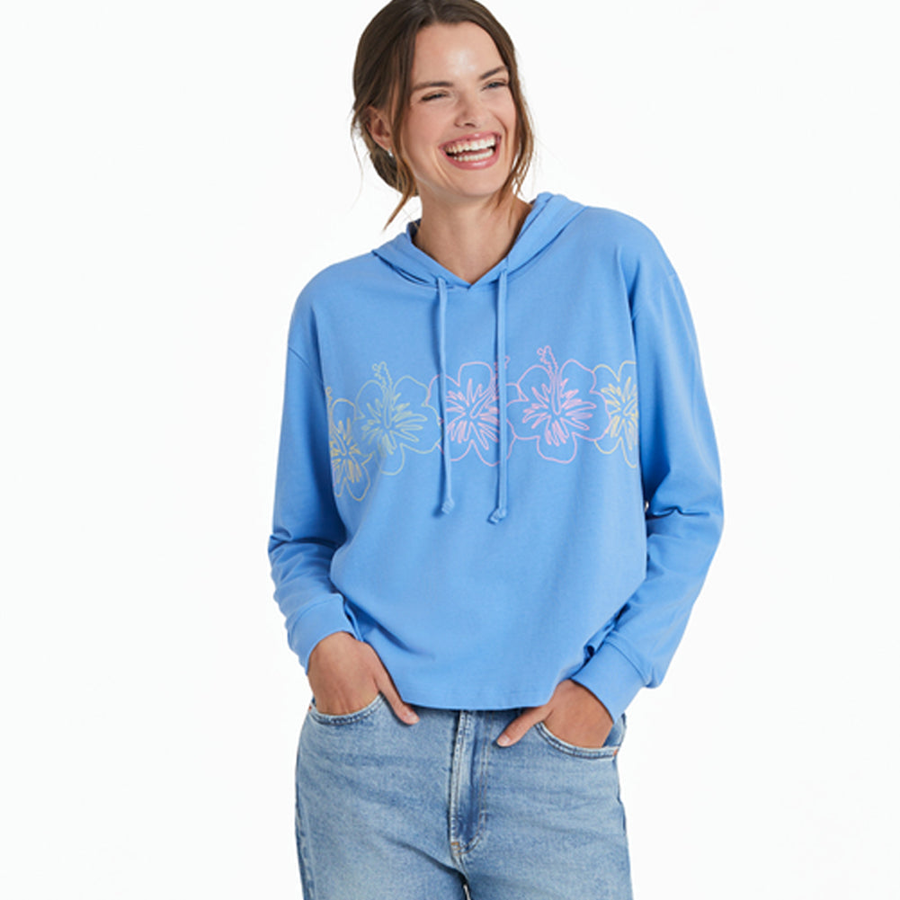 Women's Hibiscus Line Drawing Boxy Crusher Hoodie - 129339