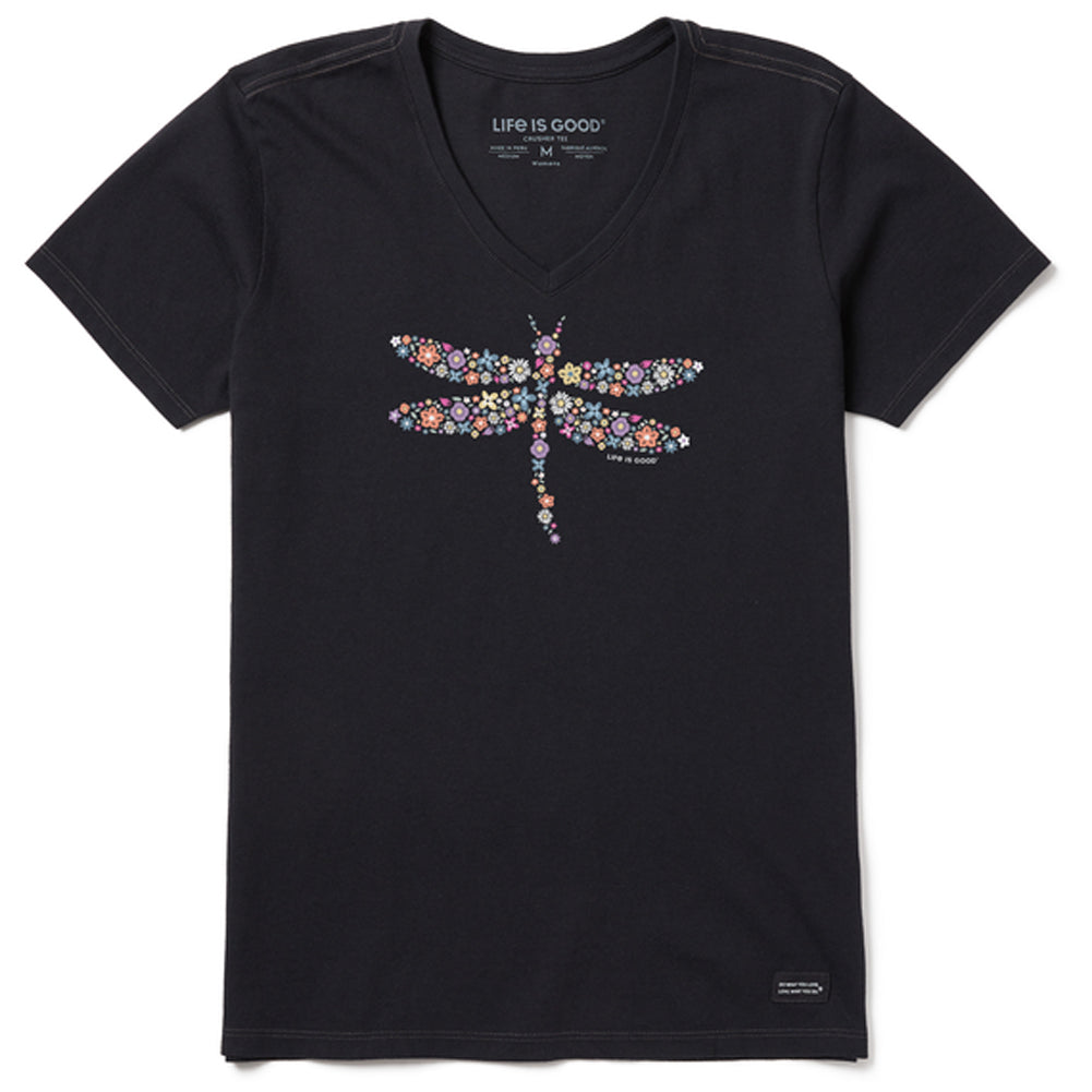 Women's Dragonfly Flowers Short Sleeve Vee - 129185