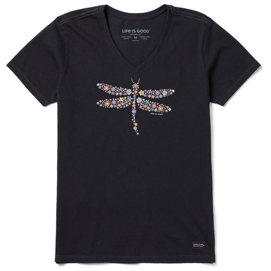 Women's Dragonfly Flowers Short Sleeve Vee - 129185