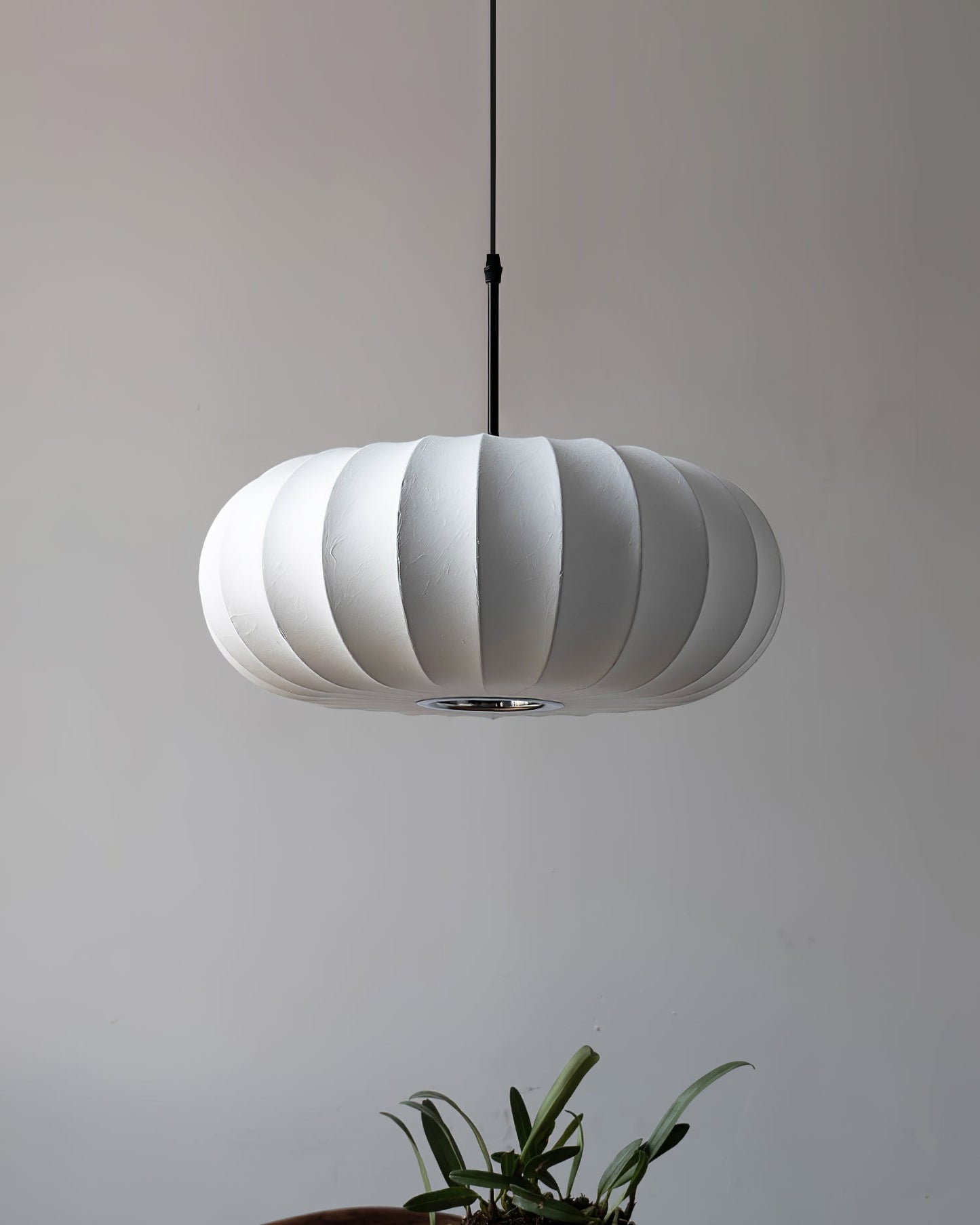 Ribbed Oval Pendant Light With Segmented Shade