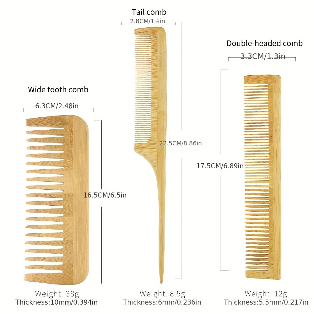 6pcs Bamboo Hair Brush Set for Men & Women - INK3