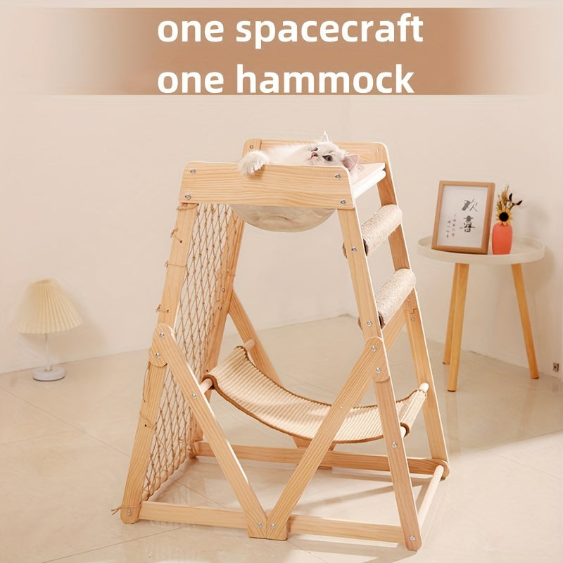 Wooden Cat Tower With Scratching Post - DJ2N
