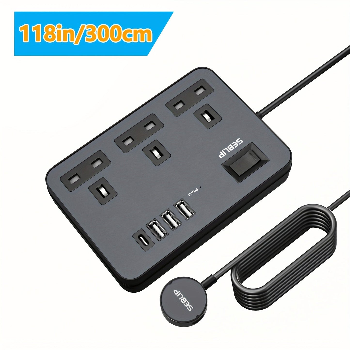 7in1 Flat Plug Power Strip- HMT17PP
