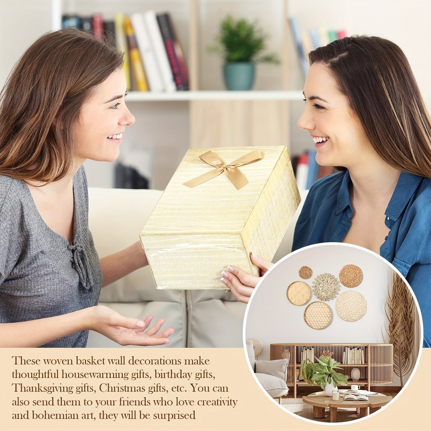 Boho Style 7-Piece Handmade Woven Seagrass Rattan Wall Decor - V2ML