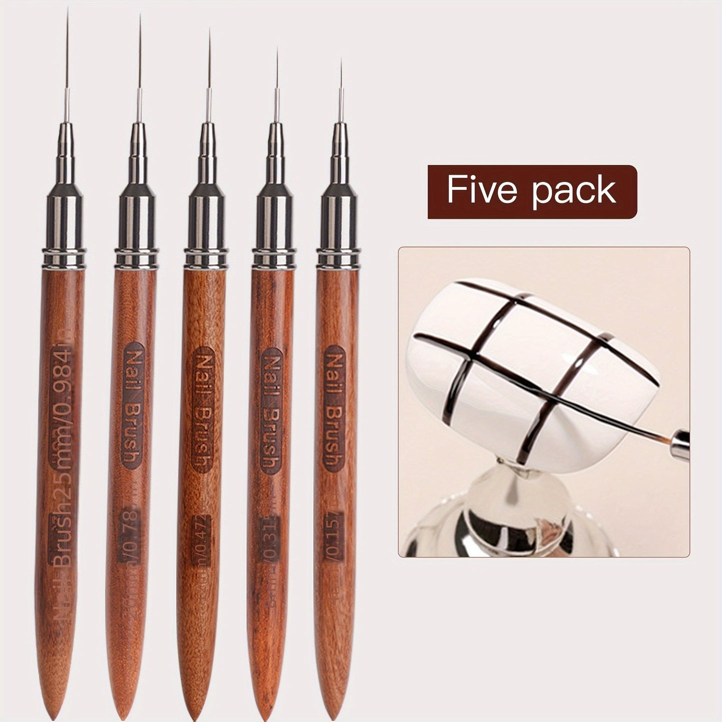 5pcs Solid Sandalwood Nail Brush Set - DJ2N