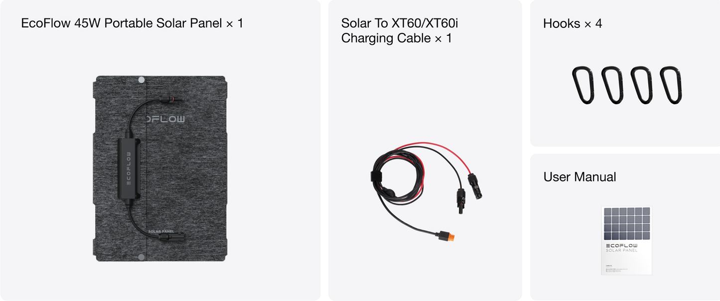 EcoFlow 45W Portable Solar Panel Foldable Lightweight Compact Hanging Design IP68 Waterproof Monocrystalline Silicon Direct Type-C Charging