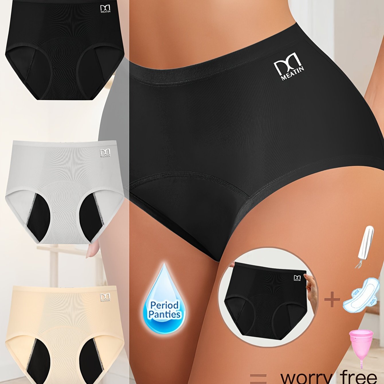 3pcs Women's Leakproof Period Panties, Ultra Absorbent TJR8M5D
