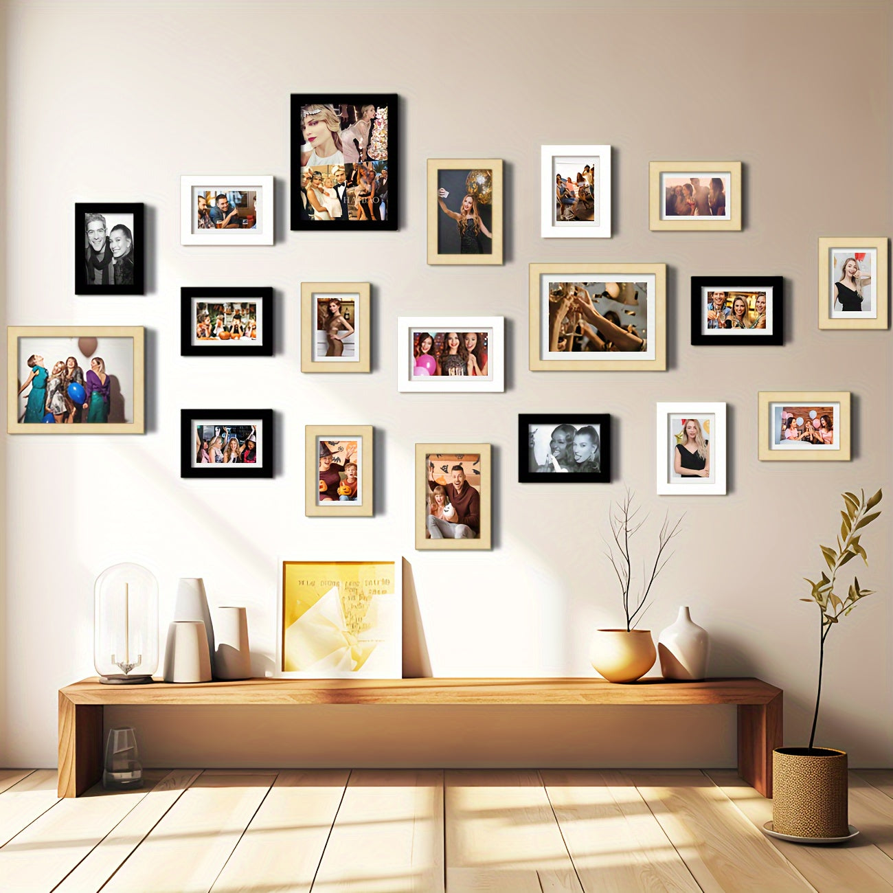19Piece Wooden Photo Frame Wall Set-P17T
