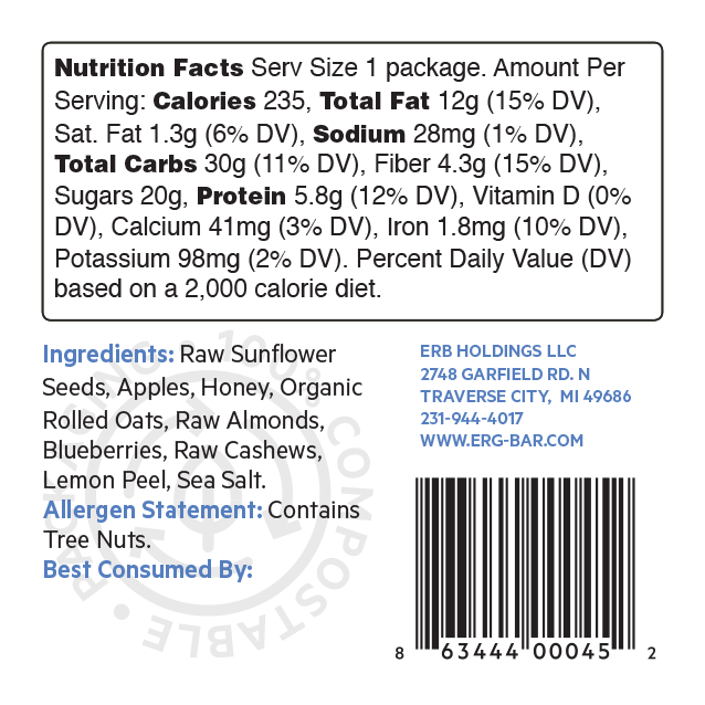ERG! Bars - Lemon Blueberry ERG! - 12 Bar Box