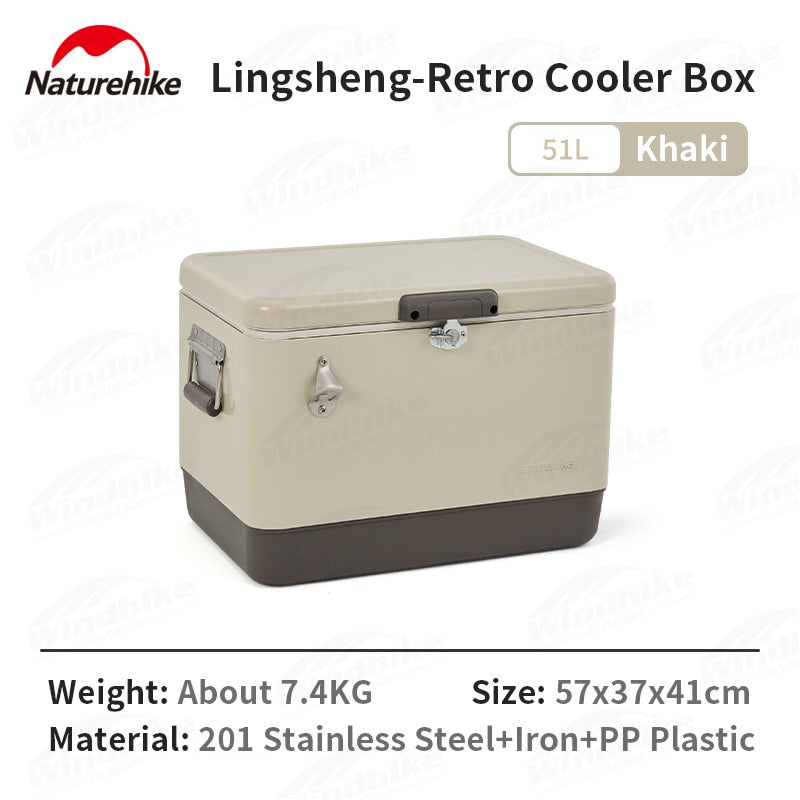 Naturehike Retro-Style Cooler Box Portable Lightweight 29L & 51L Capacity Food Drink Storage Ice Chest Cold Up To 48H Camping Outdoor Picnic