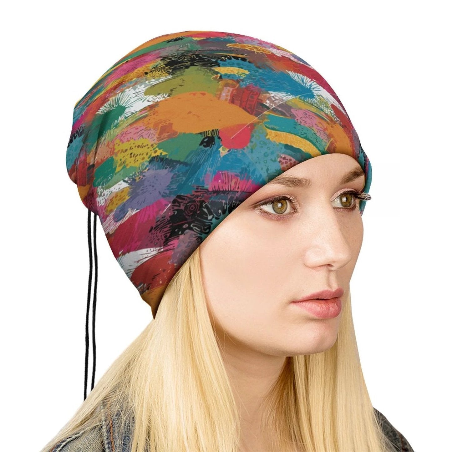 Painted Camo Neck Gaiter — Multicolor Brush-Dab AOP Face Cover for Festival, Trail & Slope Days
