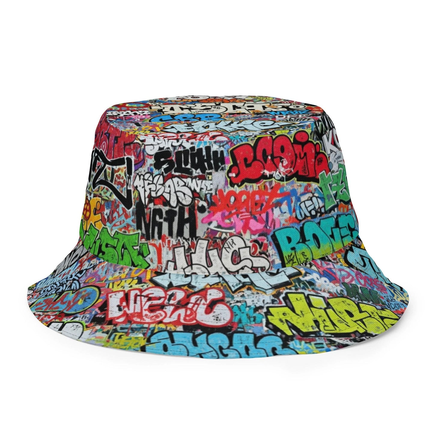 Reversible Bucket Hat — All-Over-Print Graffiti Urban Street Art, Multicolor AOP Typography, Both Sides Printed