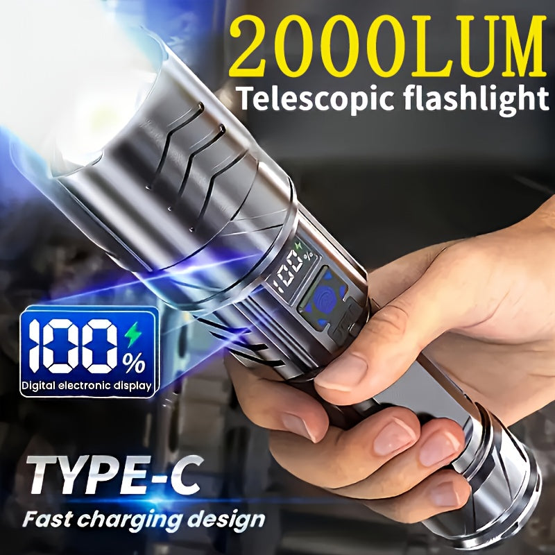 Rechargeable LED Flashlight, USB Type-C, Digital Display – TJR1K8V