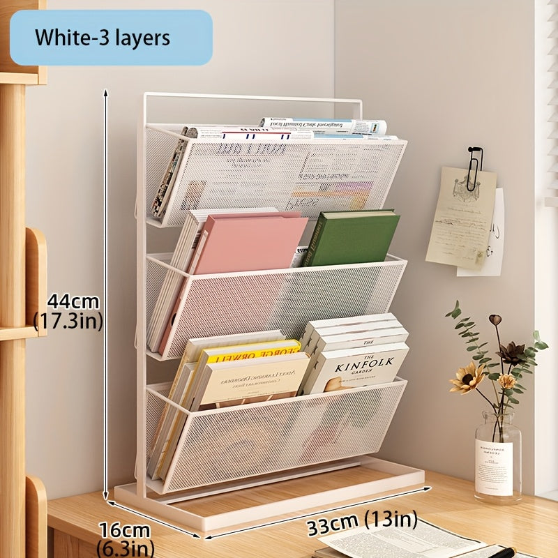 3-Tier White Metal Storage Rack for Office Supplies - F2IJ