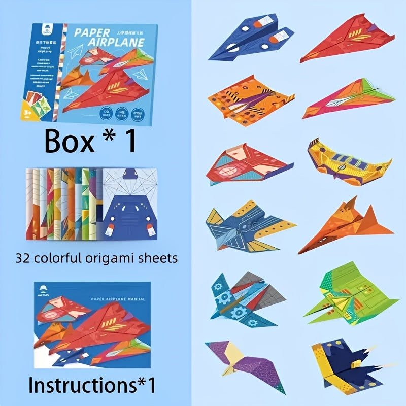32 Sheets Creative Paper Airplane Craft Kit with Guidebook TJR5L7H
