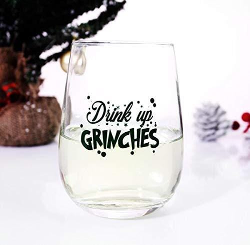 BarConic Drink Up Grinches Stemless Wine Glass