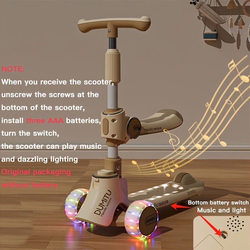 3-in-1 Kids' Scooter with Lights, Foldable & Seat Feature TJR9P6B