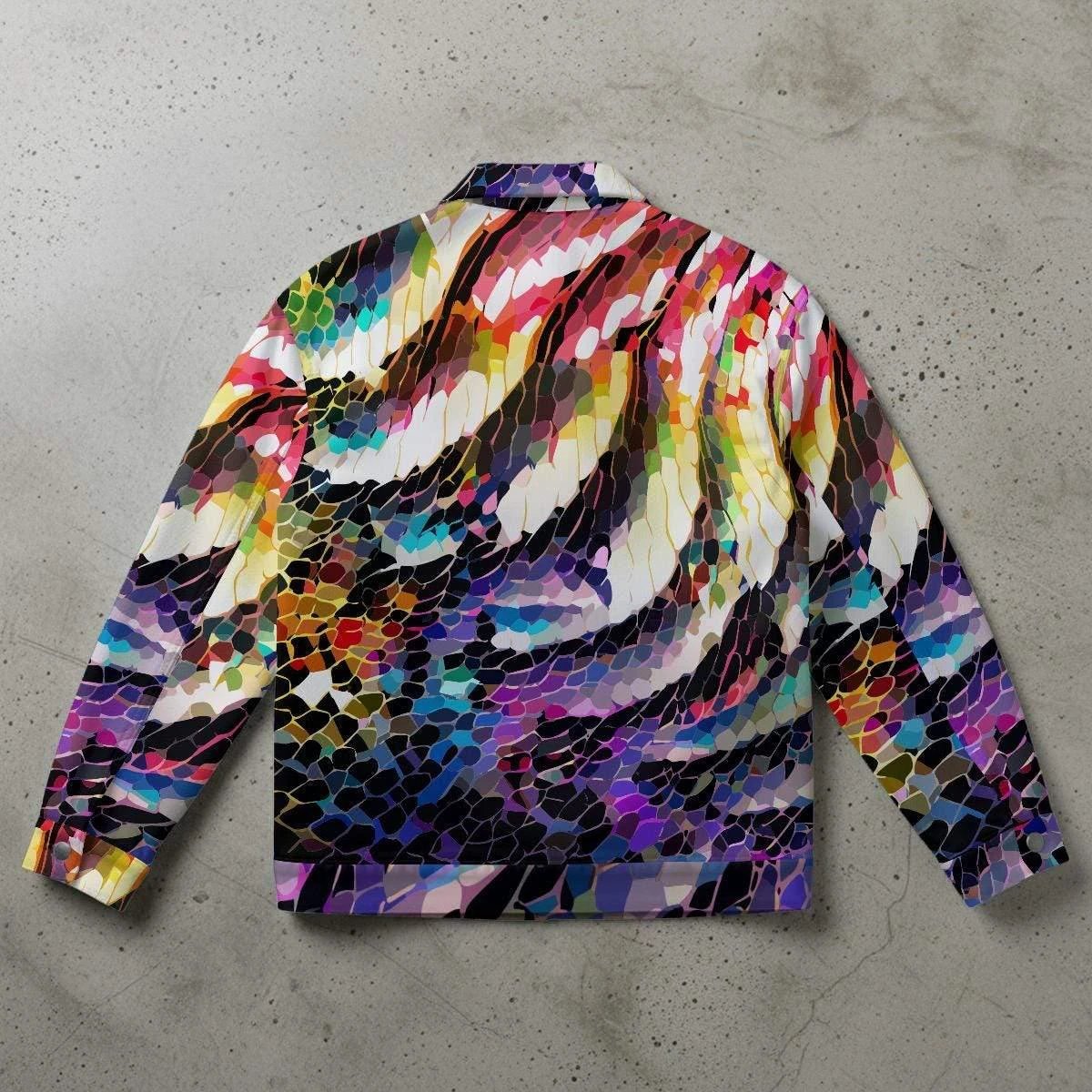 Rainbow Mosaic Shattered Glass Jacket - Primal Print Psychedelic Art Coat for Festival Headliners