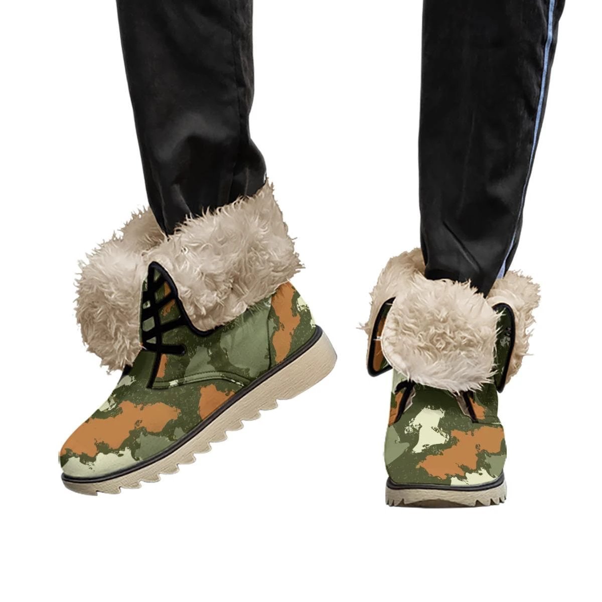 Glitch Camo Combat Boots for Urban Explorers — Concrete Jungle AOP Martin-Style Boots, Plush-Lined Winter Footwear, Alt Fashion, Men's Wearable Art
