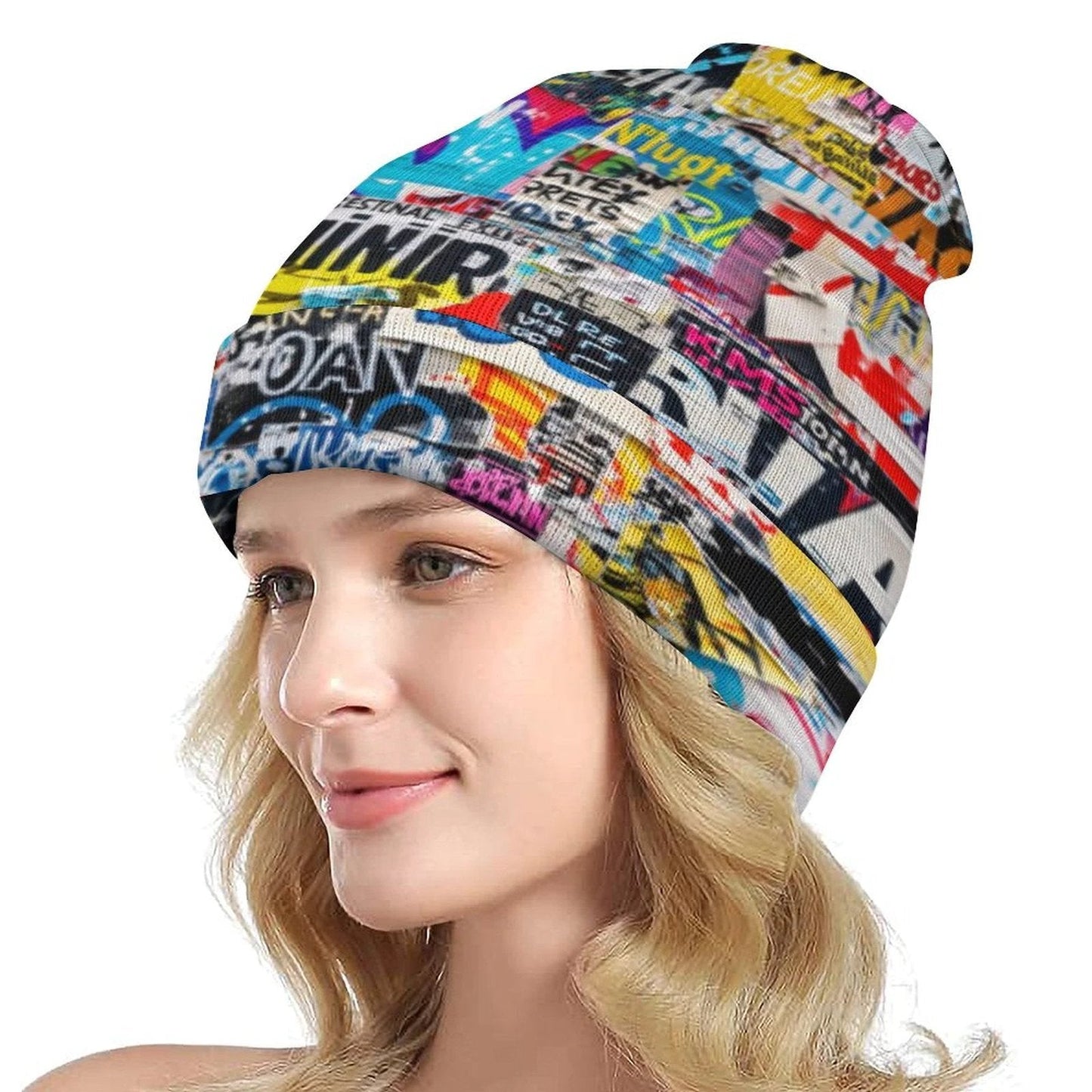 Street Swag All-Over Print Knit Beanie | Bold Abstract Art Streetwear Hat