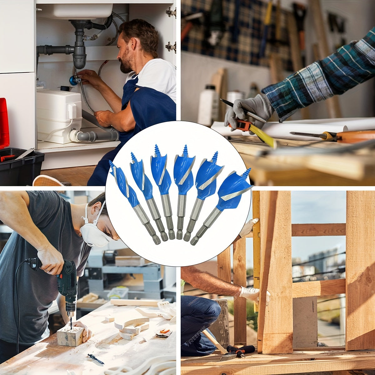 New 6pcs Woodworking Drill Set for Hole Drilling TJR8M4S