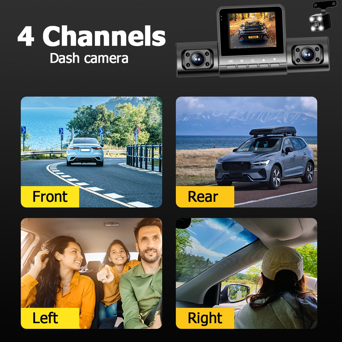 4 Channel 1080P HD Dash Cam, Night Vision, LED Display TJR9G2X
