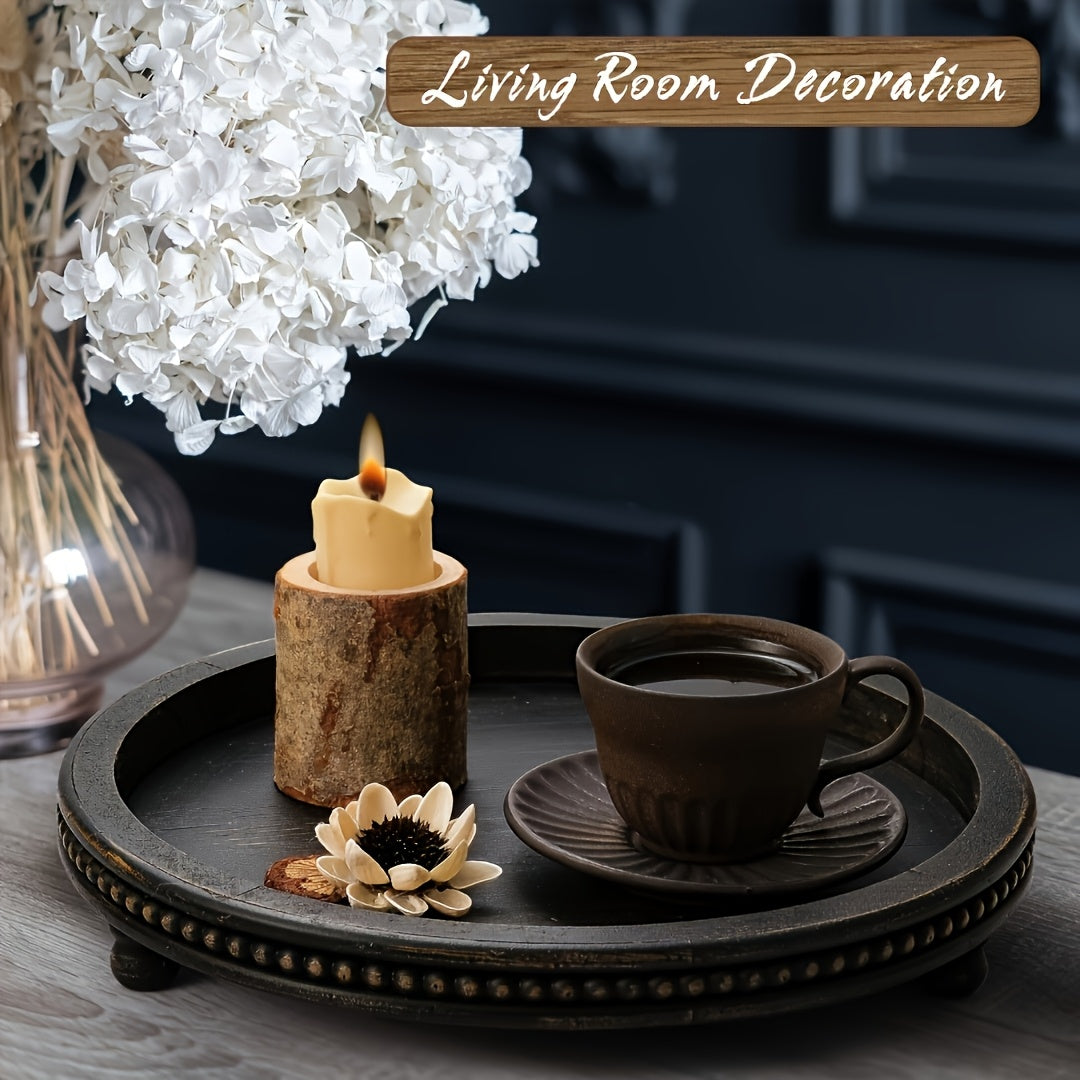 Chic 30.48cm White Wood Beaded Round Tray - PR3N