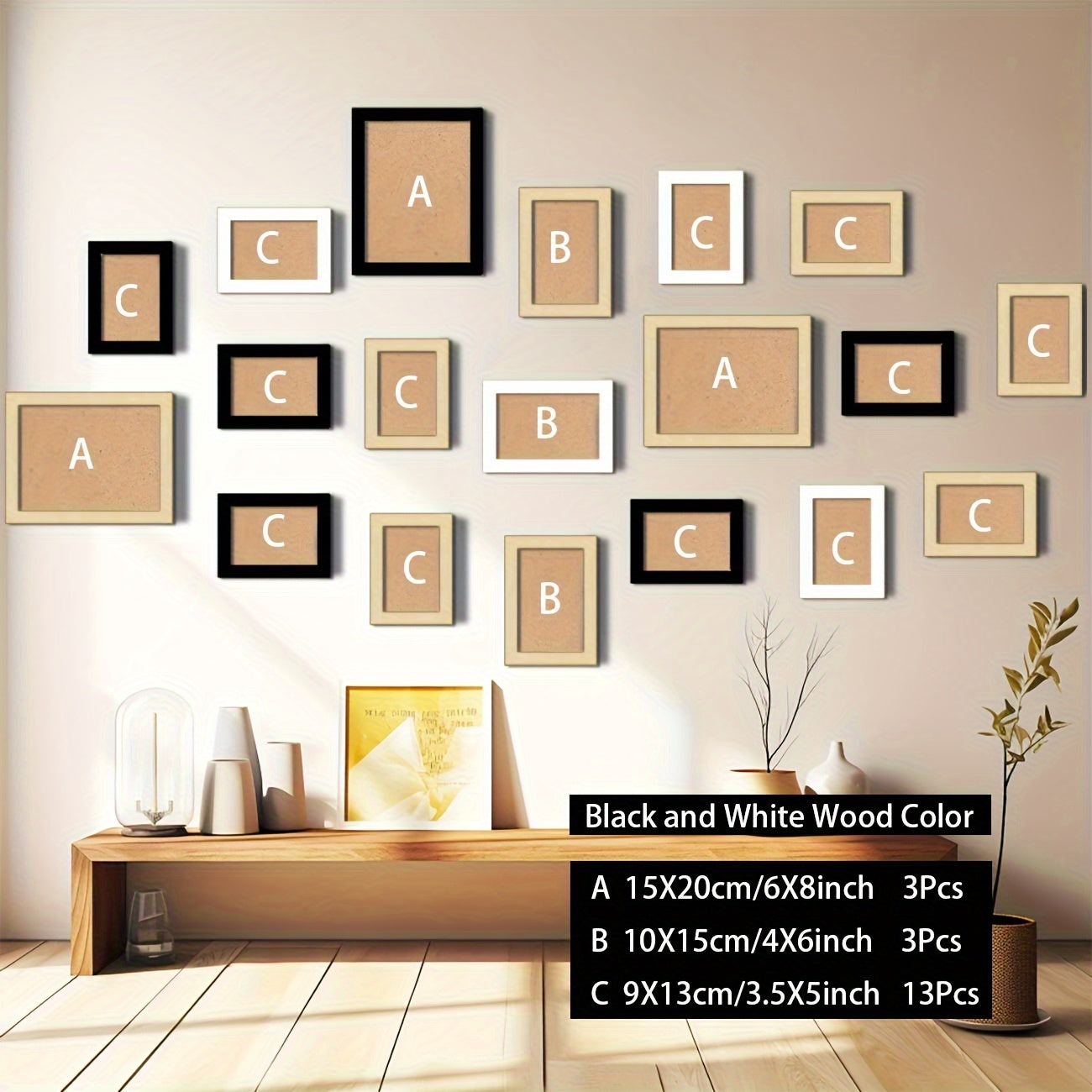 19Piece Wooden Photo Frame Wall Set-P17T