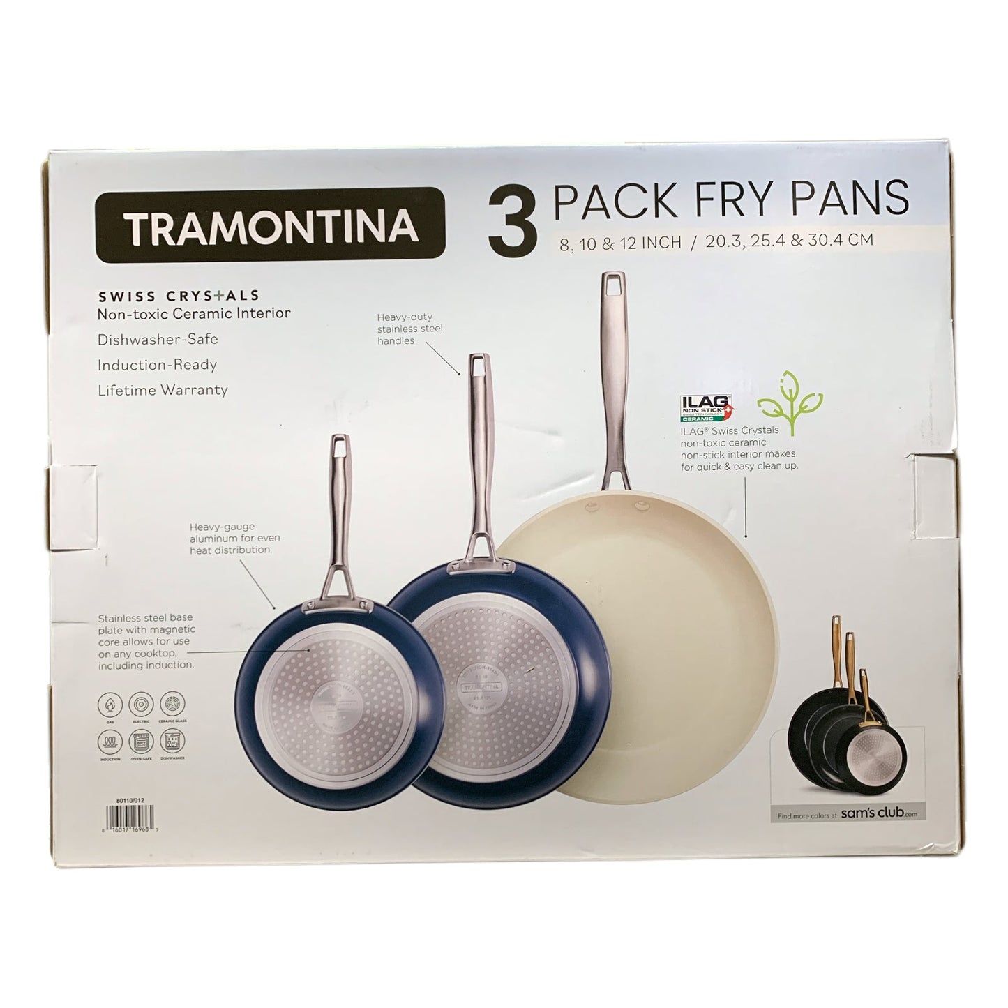 Tramontina 3-Pack Fry Pans, 8" 10" and 12", Cold-Forged with Ceramic Interior