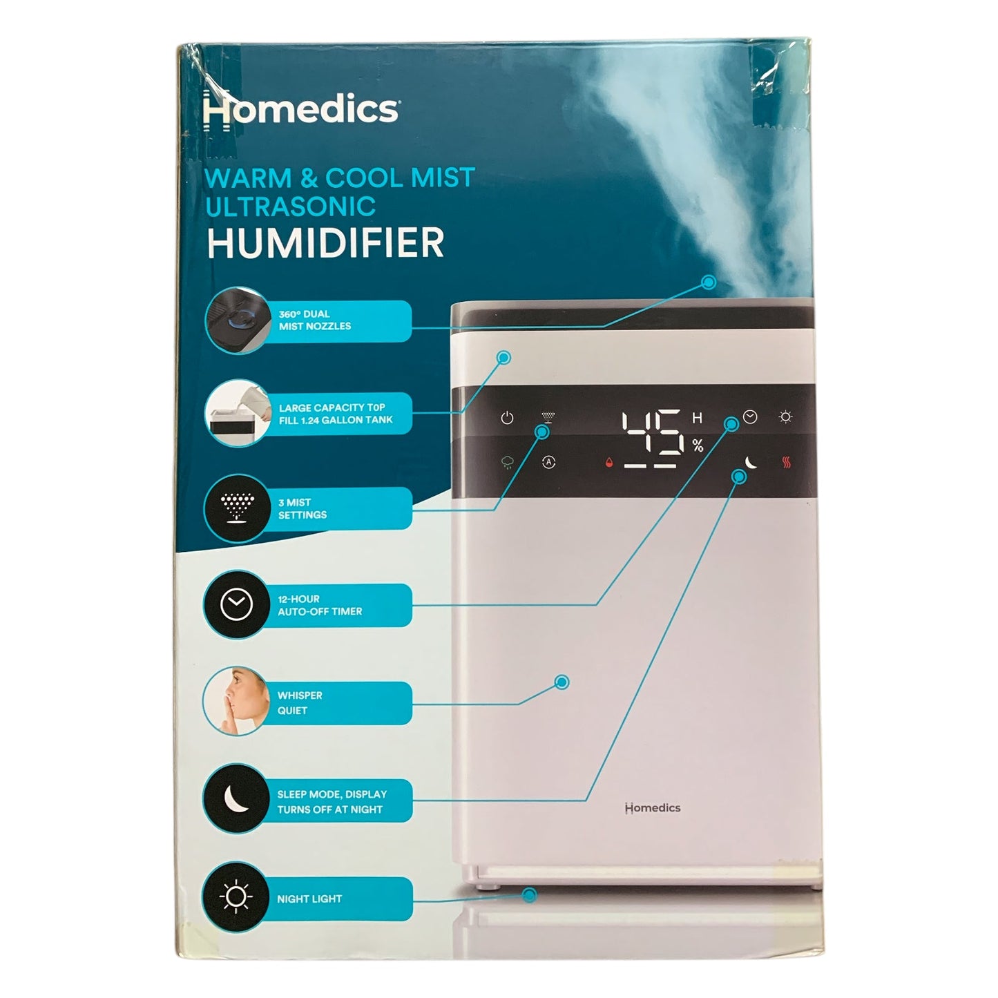 Homedics Warm and Cool Mist Ultrasonic Humidifier, 1.24 Gal. Top-Fill Tank