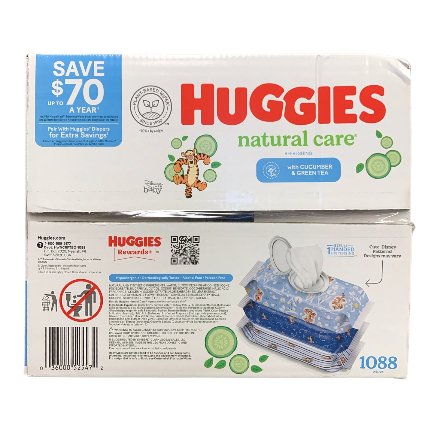 Huggies Natural Care Refreshing Clean Baby Wipes, Cucumber & Green Tea, 17-packs