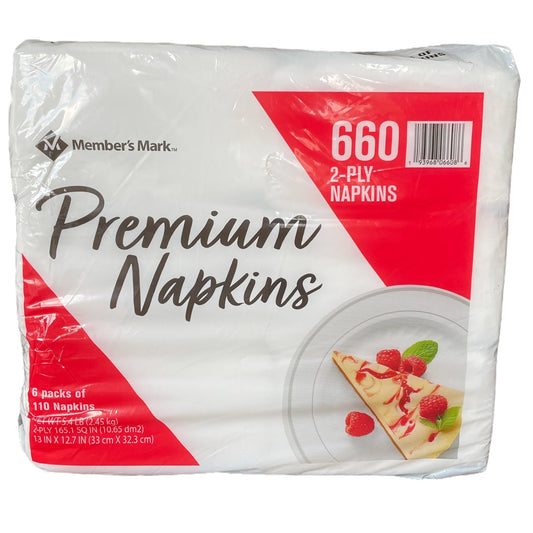 6 Pack Member's Mark Premium White 2-Ply Napkins, 13" x 12.7"