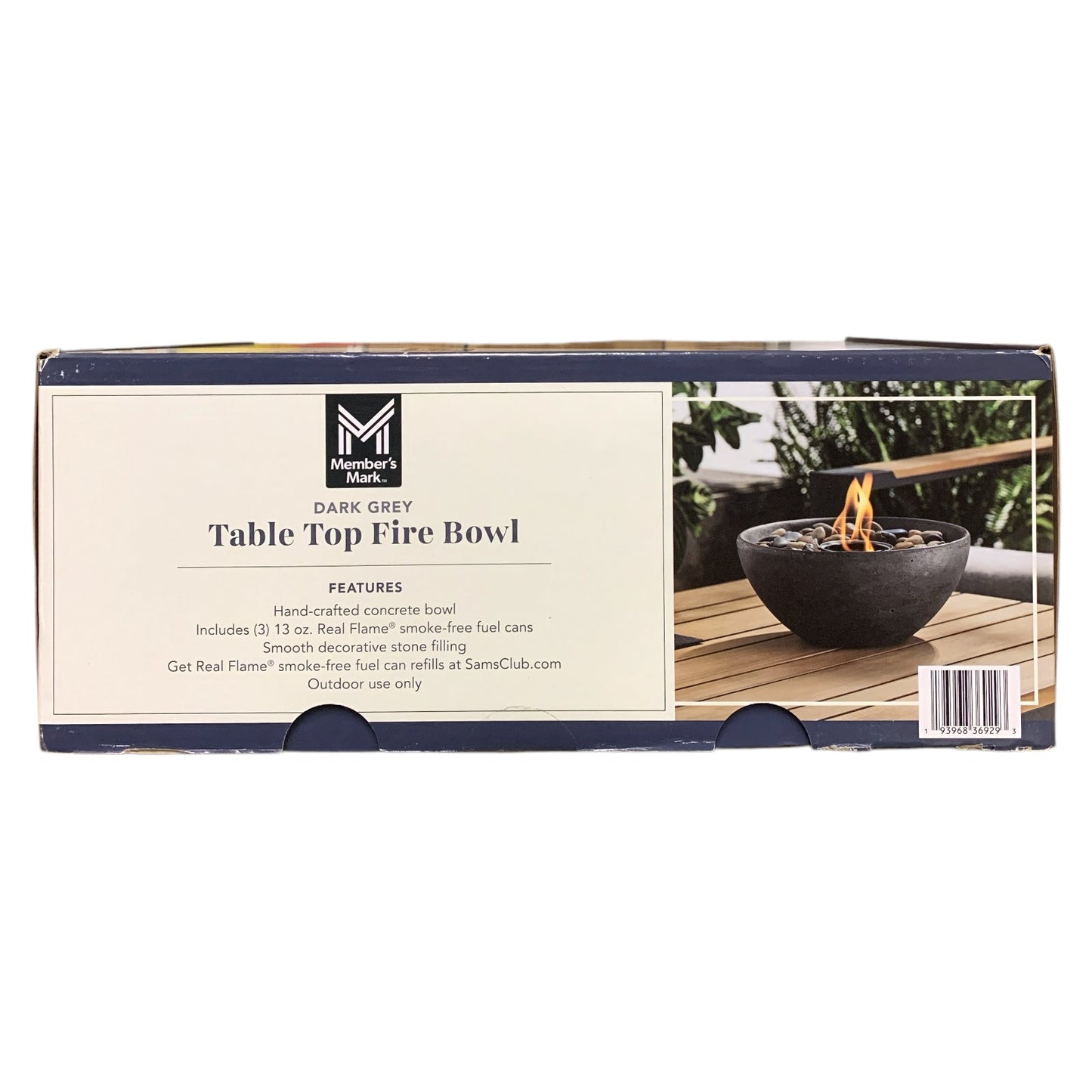 Member's Mark Handcrafted Concrete Table Top Fire Bowl, Smoke-Free, Dark Grey