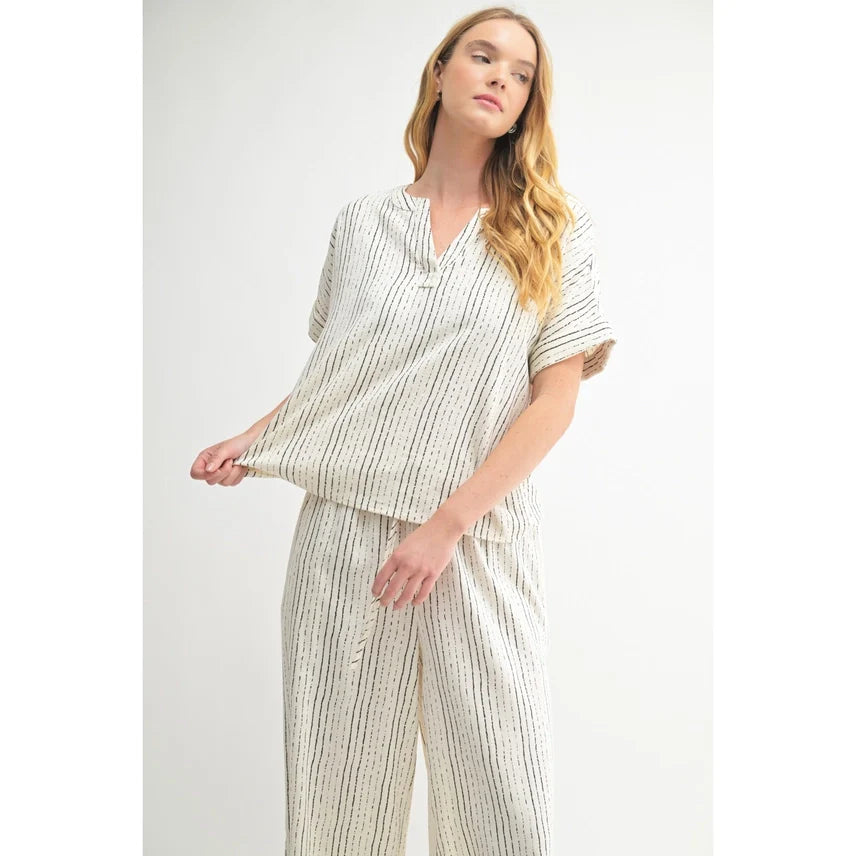 Madeline Textured V Neck Woven Top